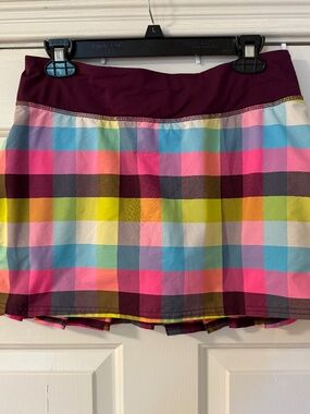 Lululemon Run Pace Setter Skirt Skort Sea Check Plum Women's 8 Gingham Plaid